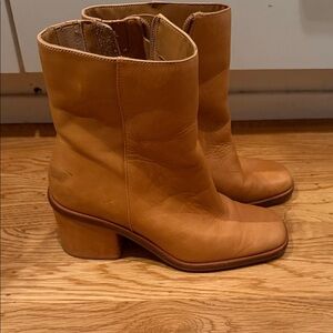 Dolce Vita Tan Leather Ankle Booties with Block Heel